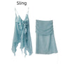 Women's V-neck Ruffled Strap Midi Skirt